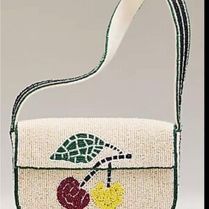 Beaded Cherry Shoulder Bag in Cream and Green - Unbranded